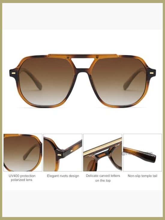 Retro Aviator Polarized Sunglasses Vintage 70s Square Frame UV400 main image 4